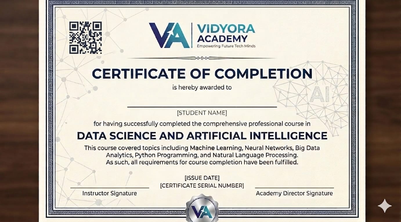 Vidyora Academy Certificate of Completion
